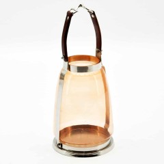 NICKLE PLATED GLASS LANTERN LEATHER HANDLE