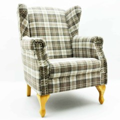 (1924)DOVE GREY CHECK FABRIC ARM CHAIR
