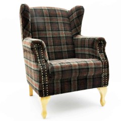 MOSS CHECK FABRIC ARM CHAIR