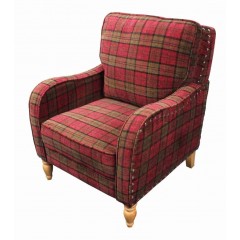 CLARET CHECK FABRIC ARM CHAIR