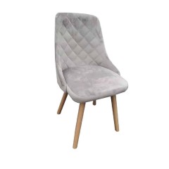 CHAMPAGNE VELVET DINING CHAIR-NATURAL LEG