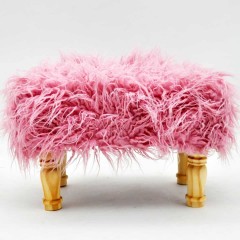 40X26CM PINK SQUARE FLUFFY FOOTSTOOL