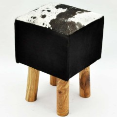 BLACK AND WHITE COW-HIDE STOOL 45x30x30cm