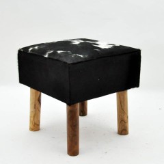 BLACK AND WHITE COW-HIDE STOOL 45x43x43cm