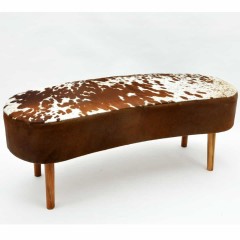 TAN AND WHITE COW-HIDE BENCH 48x120x50cm