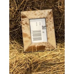 3.5" X 4" TAND AND WHITE COW-HIDE P/FRAME