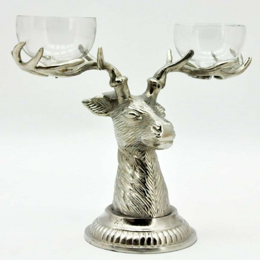 14" STAG HEAD WITH GLASS BOWLS