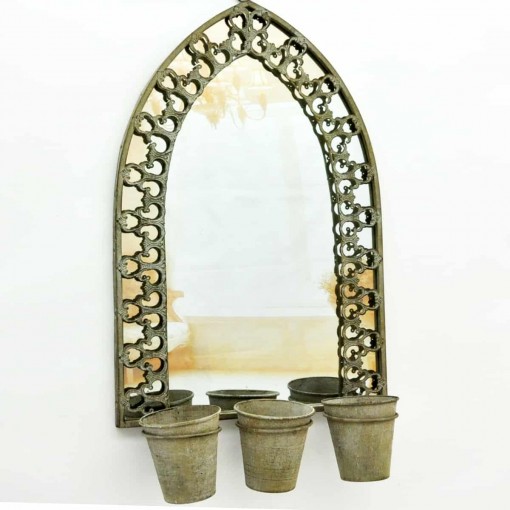 78CM RUSTY WALL MIRROR WITH PLANTER