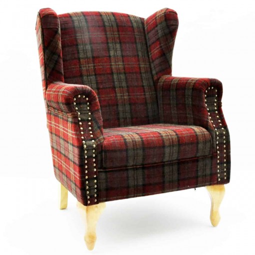 CLARET CHECK FABRIC ARM CHAIR