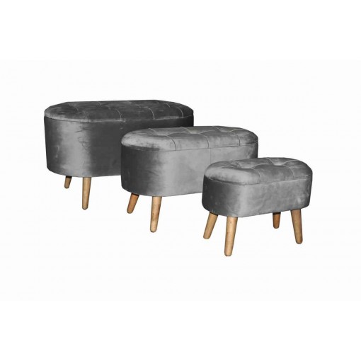 SET 3 GREY WOODEN TRUNK