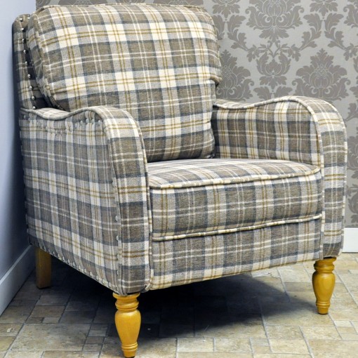 DOVE GREY CHECK FABRIC ARM CHAIR