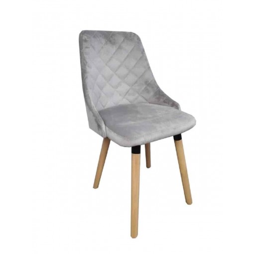 LIGHTGREY VELVET DINING CHAIR-NATURAL LEG