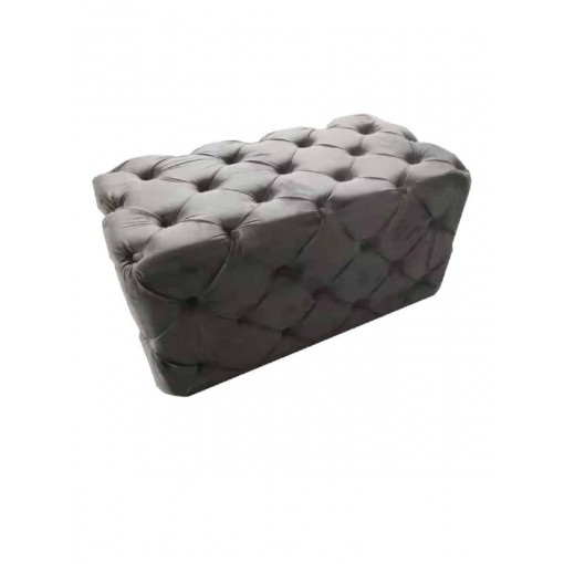 80CM GREY VELVET BUTTON DESIGN OTTOMAN