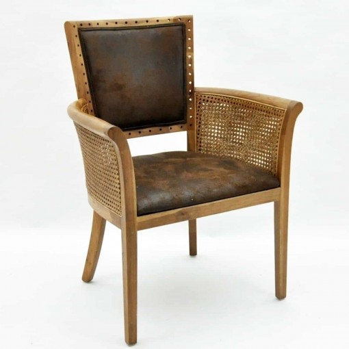 NATURAL WOODEN SUEDE BACK CHAIR