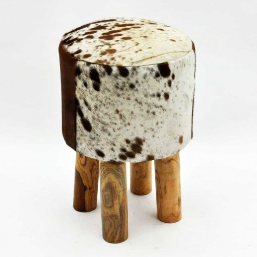 TAN AND WHITE COW-HIDE STOOL 45x30x30cm