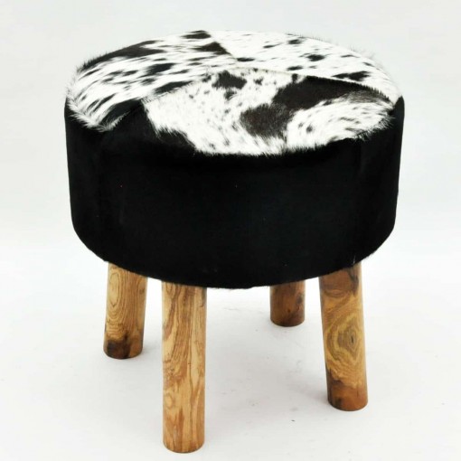 BLACK AND WHITE COW-HIDE STOOL 45x44x44cm
