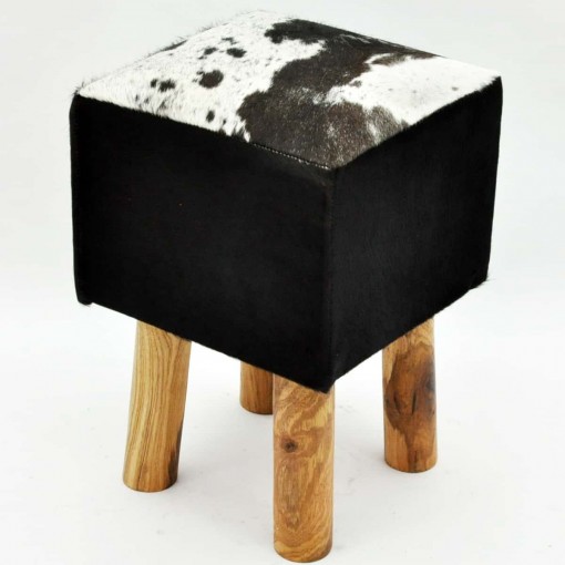 BLACK AND WHITE COW-HIDE STOOL 45x30x30cm