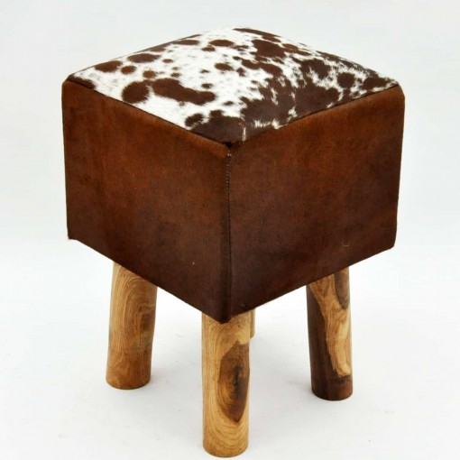 TAN AND WHITE COW-HIDE STOOL 45x30x30cm