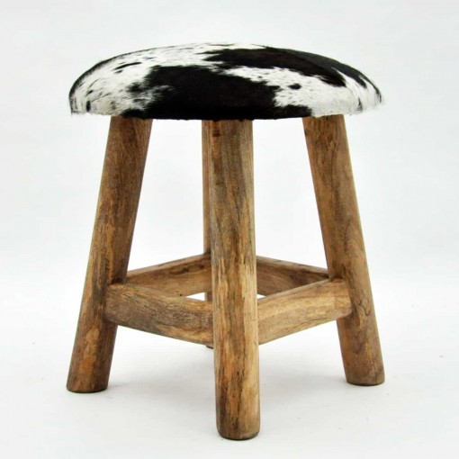 BLACK AND WHITE COW-HIDE STOOL 42x40x40cm