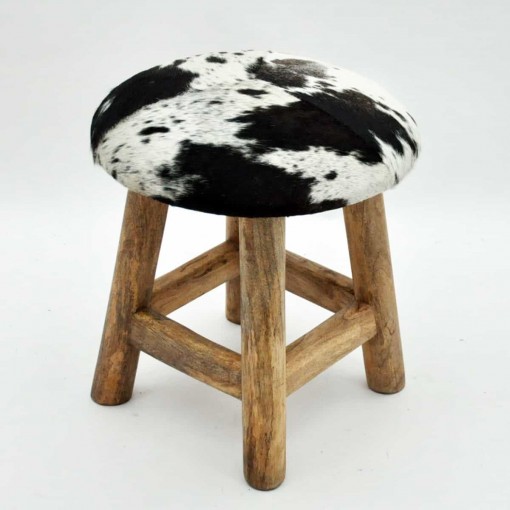BROWN AND WHITE COW-HIDE STOOL
