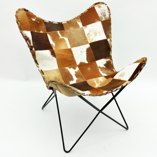 TAN AND WHITE COW-HIDE BUTTERFLY CHAIR