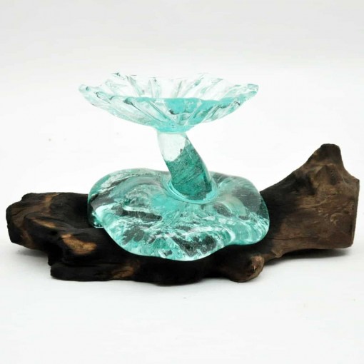 TEAK ROOT BLOWN GLASS LOTUS